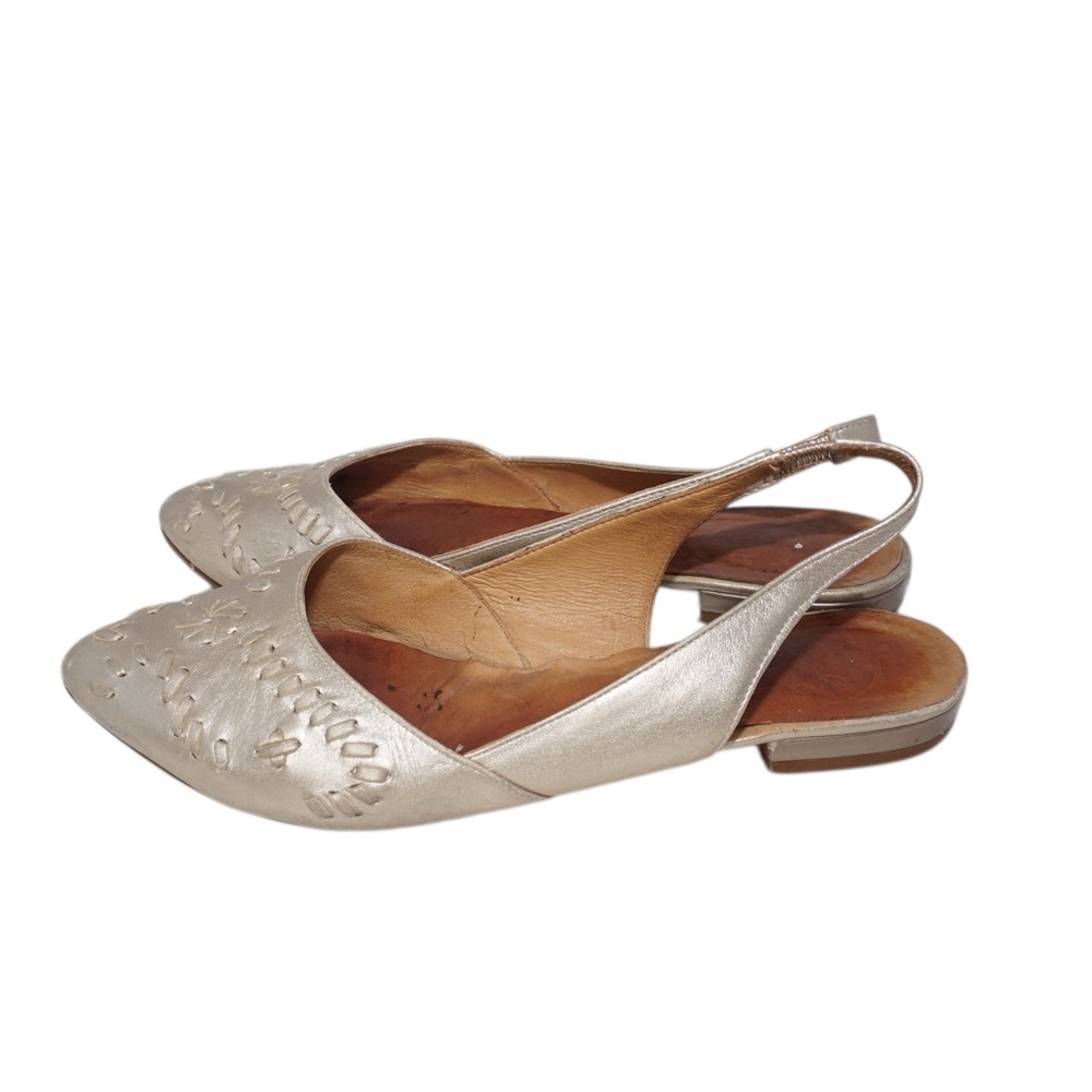 Jack Rogers Rory Light Metallic Gold Pointed Toe Slingbacks, Size 9.5
